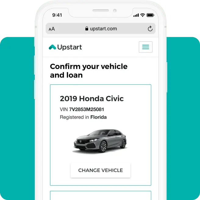 Upstart Auto Refinance Vehicle Confirmation